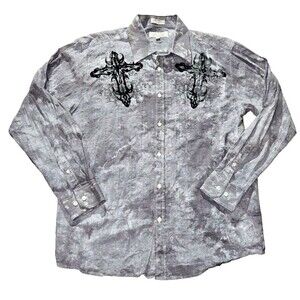 VTG Eighty Eight Mens Button-Up Shirt XL Grey Wings Felt Long Sleeve